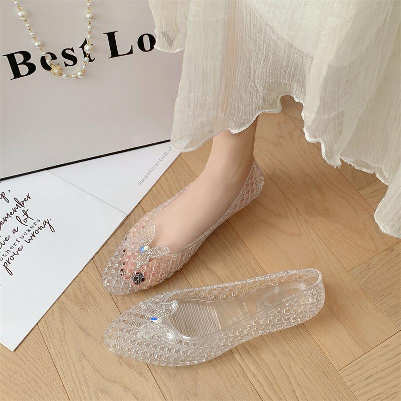 Scarpe da Donna in Gel Traforate con Strass a Forma di Farfalla Piatte Estive Antiscivolo Slip-On Sandali da Donna per Spiaggia Scarpe da Acqua