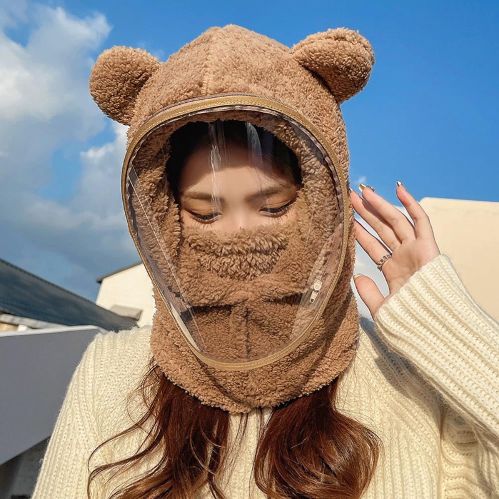 Windproof Riding Face Mask Warm Plush Pullover Hat Fashionable Full Face Cover Hats  Men Women