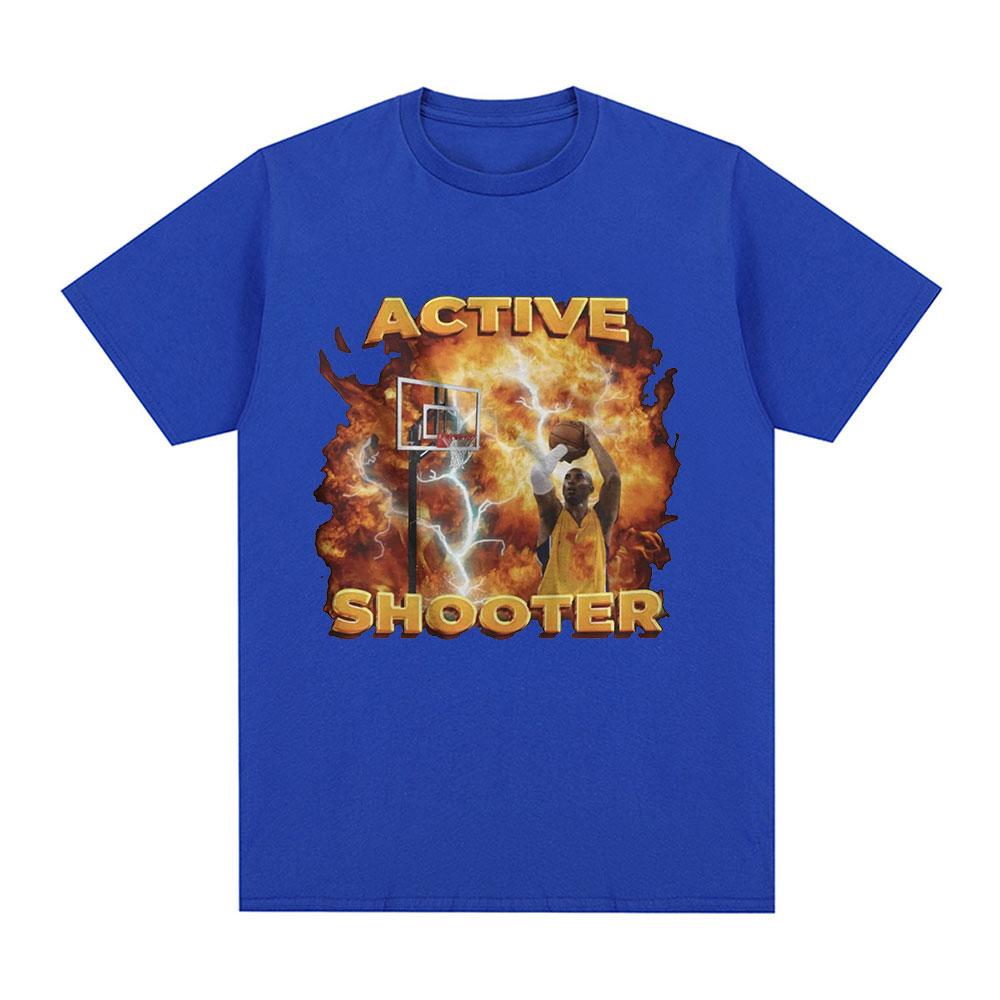 Active Shooter Funny Basketballer Meme Graphic T-shirt Men Fashion Short Sleeve T-shirts Cotton Casual Oversized T Shirts Unisex