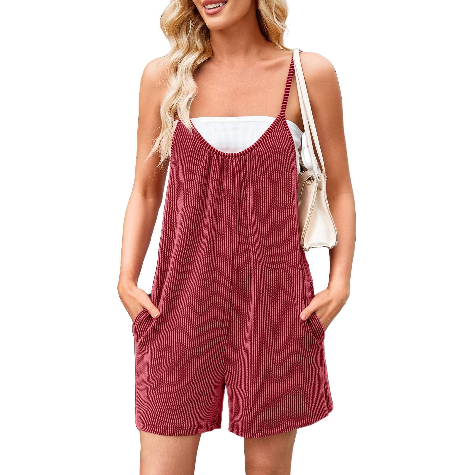 

Женский модный свободный однотонный комбинезон с перекрученными полосками сзади и карманами XL красный