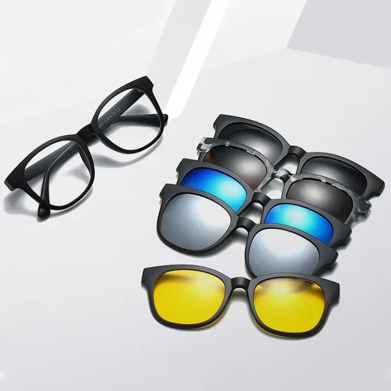 6 Color Clips Spectacle Frame Men Women On Polarized Black Clips Sunglasses Magnetic Glasses Male Computer Optical