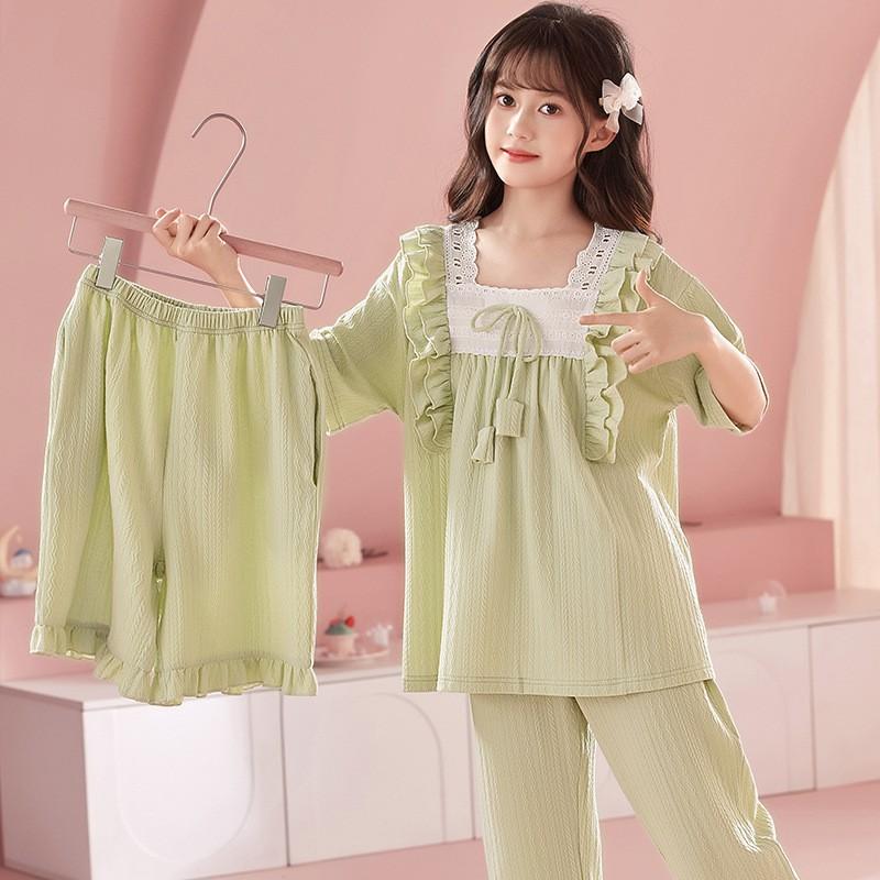Girls Cotton Pajama Set Short Sleeve Princess Style Sleepwear Kids 8 Years Lightweight Home Wear