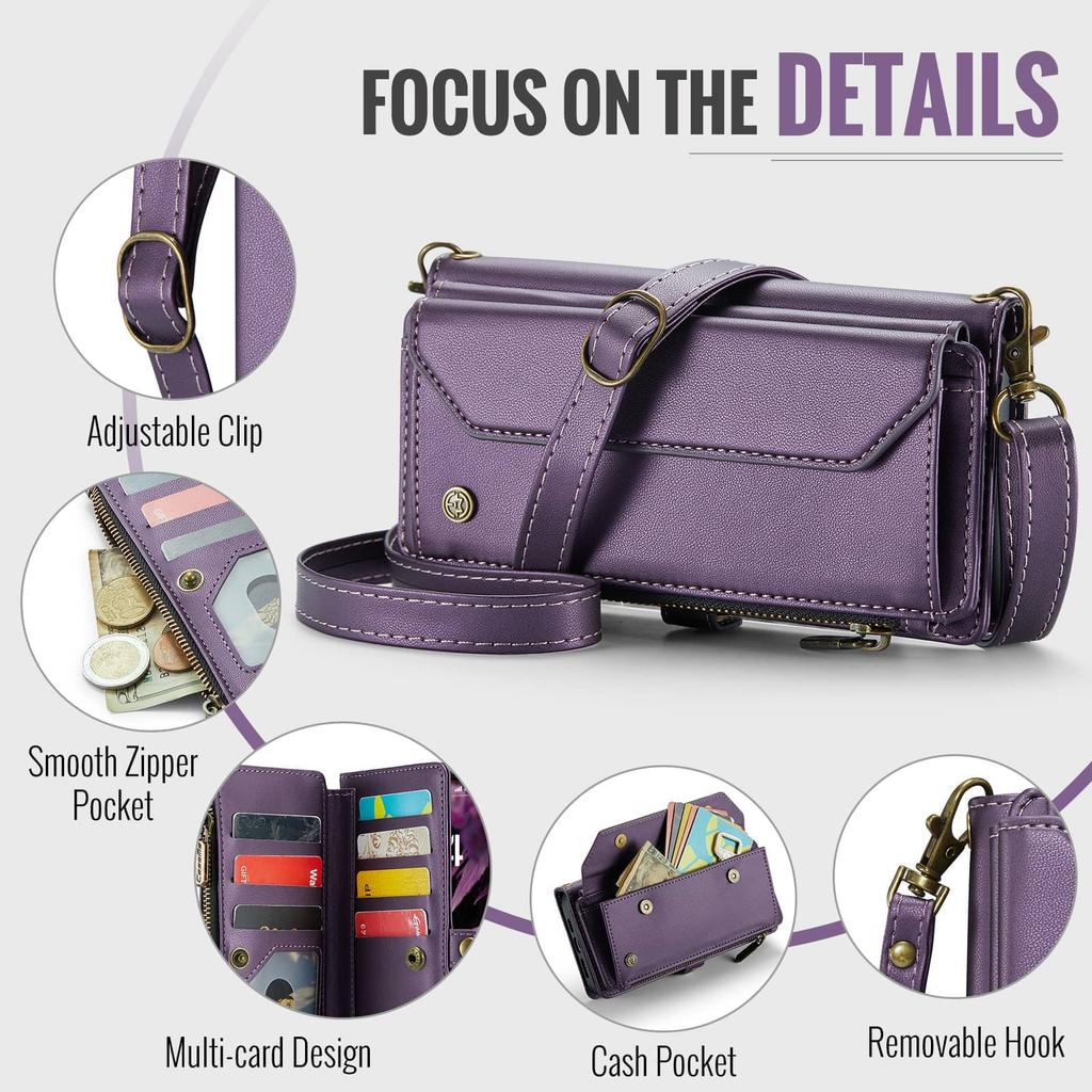 Crossbody Wallet Case for iPhone 17 Pro Max/17 Pro/Air, RFID Blocking PU Leather with 7-10 Card Holder, Wristlet Shoulder Strap