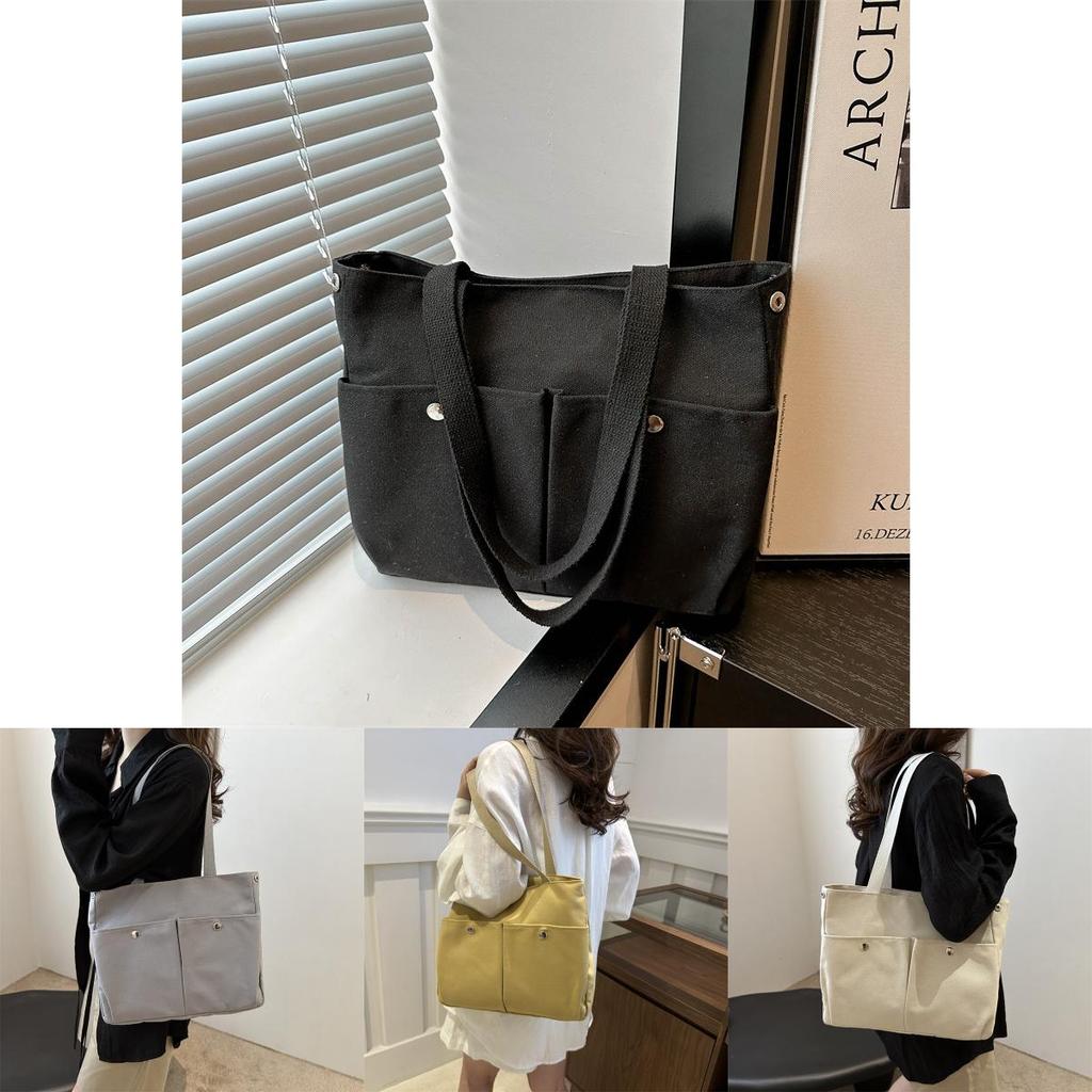 Fashionable Simple Shoulder Bag For Women In Gray Durable Canvas Material