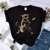Cat Playing The Guitar Painting Print Tee Top Women Street Hip Hop Clothes Summer Breathable Short Sleeve Oversize T-Shirt