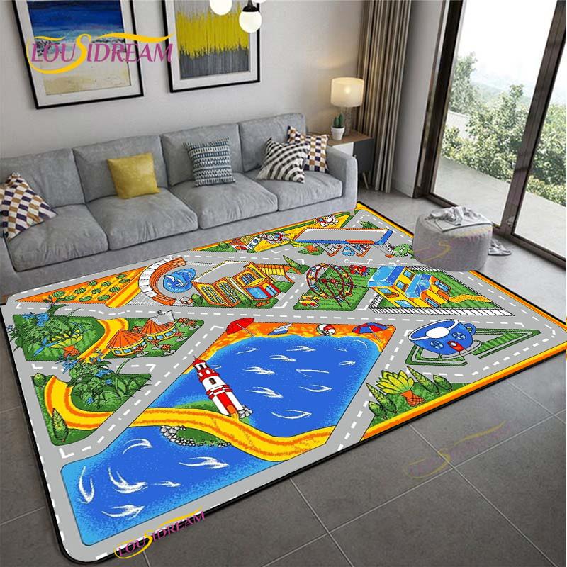 Alfombra Road Traffic Rout Map Carpet Living Room Sofa Coffee Table Bedroom Rugs Kitchen Kid Play Anti-slip Floor Mat Home Decor