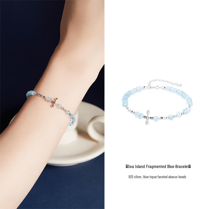 

Женский браслет из стерлингового серебра 925 пробы с гранеными бусинами-абакусами из голубого топаза - Нишевый дизайн, Ювелирное изделие высокого класса Sterling Silver