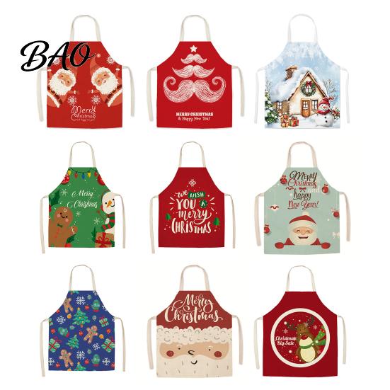 Adult Adjustable Holiday Apron Christmas Apron, Santa Claus/Elk/Gingerbread Man/Snowman Print Cooking Bib, Waterproof Oil Proof Grill Non-woven