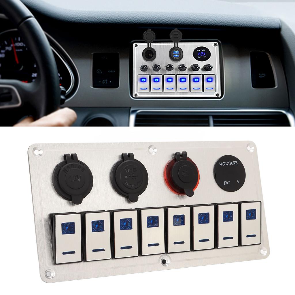 Rocker Switch Panel 8 Gang 12‑24V 5 Pin Blue Light Toggle On Off Lights Control Switch Panel