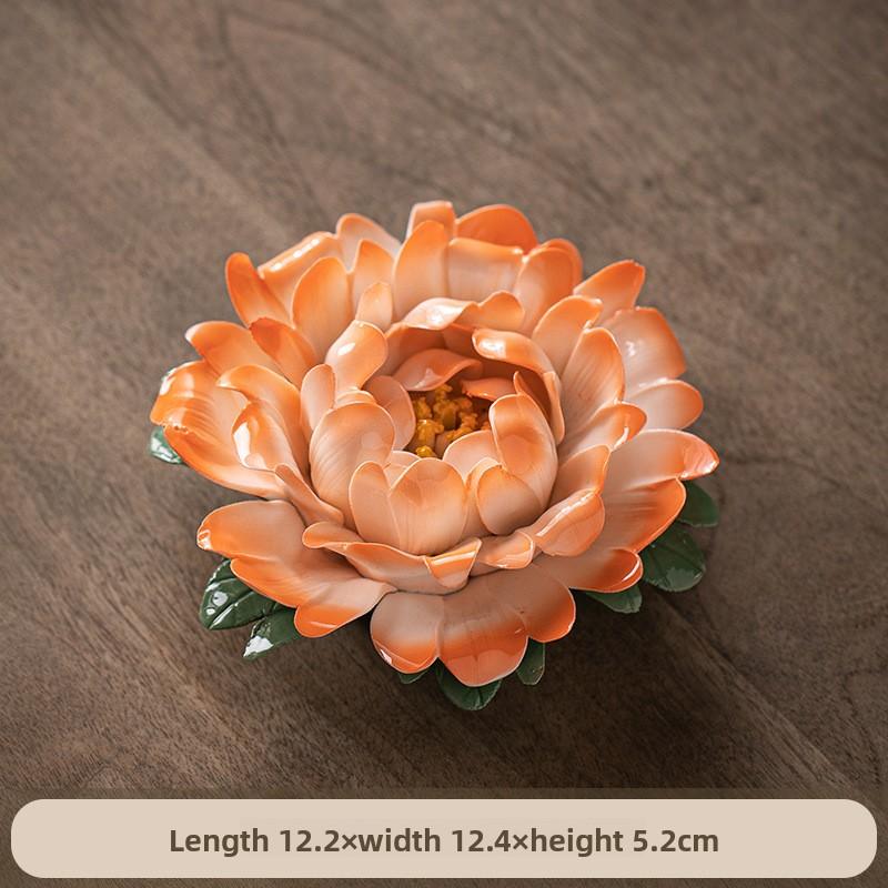 Simulated hand-squeezed peony flower porcelain flower ceramic thread incense seat incense insert tea ceremony desktop decorative
