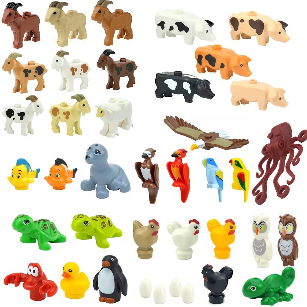MOC City Animal Building Block Figures Goat Sheep Eagle Owl Panda Parrot Seagull Penguin Zoo Fram Accessories Bricks Toy