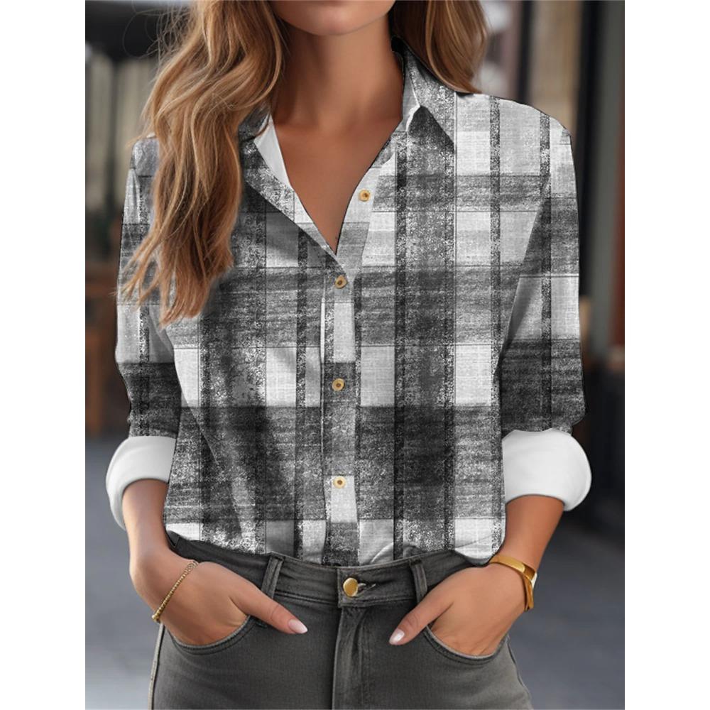 Fashion Multicolour Geometric Splicing Pattern 3D Print Women's Long Sleeves Shirt Autumn Women's Holiday Shirt Women's Clothing