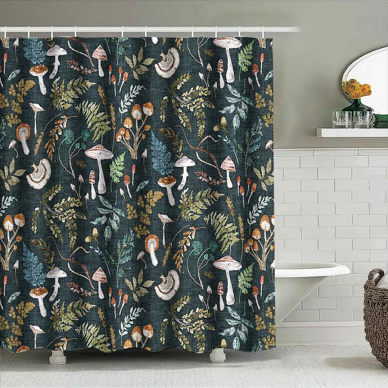 Mushroom Forest Shower Curtain Woodland Nature Decor Botanical Mushroomscape Bathroom Curtains Rustic Home Decor Vintage Cottage
