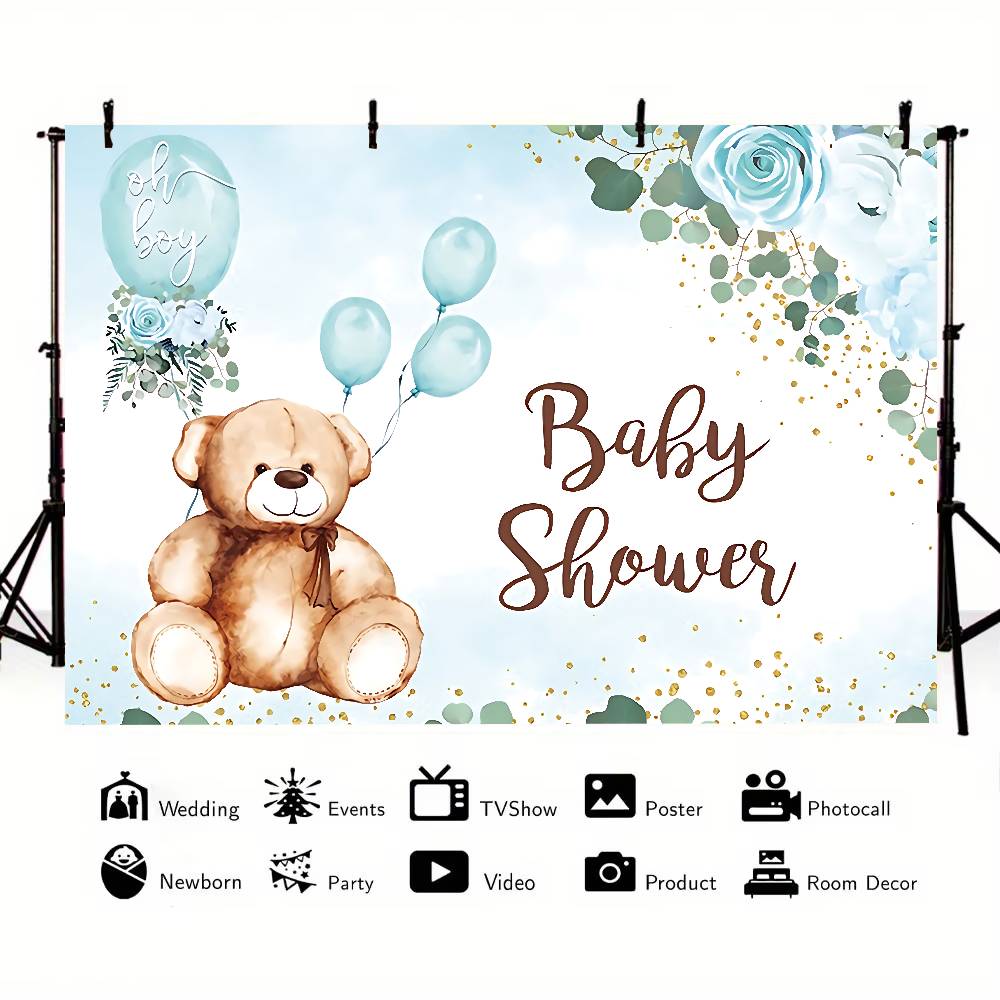 Aby Bear Hot Air Balloon Baby Shower Background Photography Castle Wizard Platform Decoration Gifts Props Poster