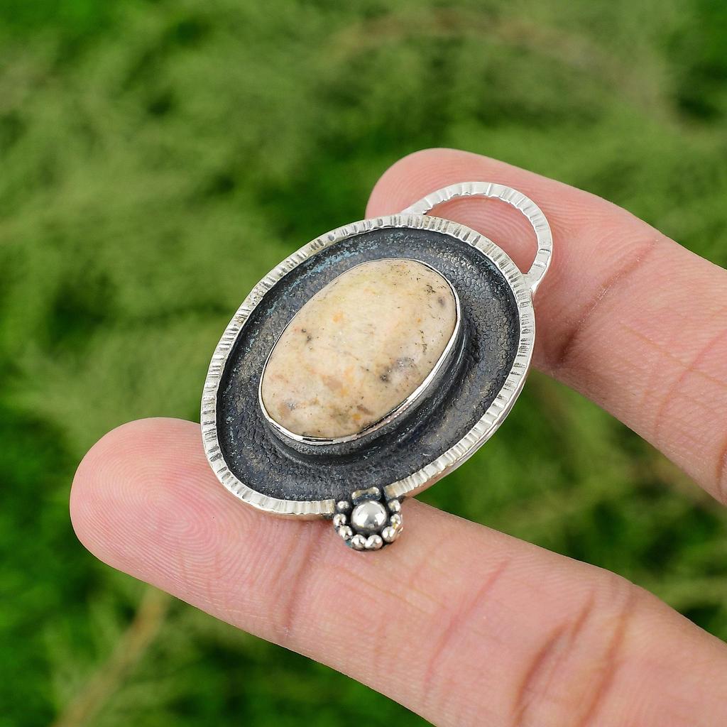 Töchtertag Sale Oval Punktierter Achat Edelstein 925 Silber Boho Anhänger Schmuck