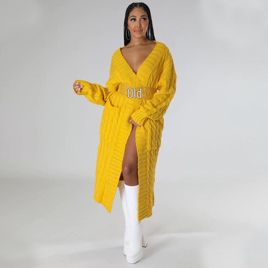 2025 Women's Autumn/Winter Long Sleeve Pocket Cardigan Sweater - Solid Color