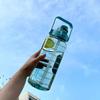 2L Wasserflasche mit Strohhalm Zeitmarkierung Outdoor Reise Sport Trinkflasche für Kinder Mädchen Sommer Plastikbecher Kawaii Termos Wasserkocher