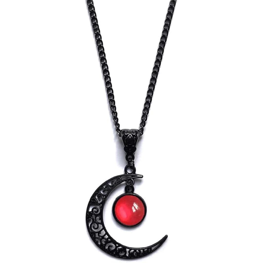 Rrdaily Gothic Moon Crystal Necklace Punk Style Moon Pendant  Crescent Necklace Dark Gothic Necklaces Costume Jewelry New Year Jewelry for Women