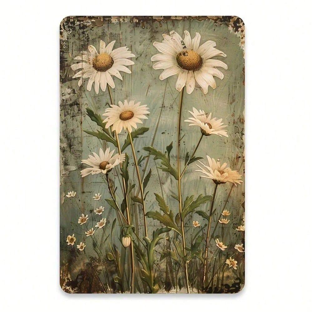 Vintage White Daisy Rustic Metal Wall Poster for Home