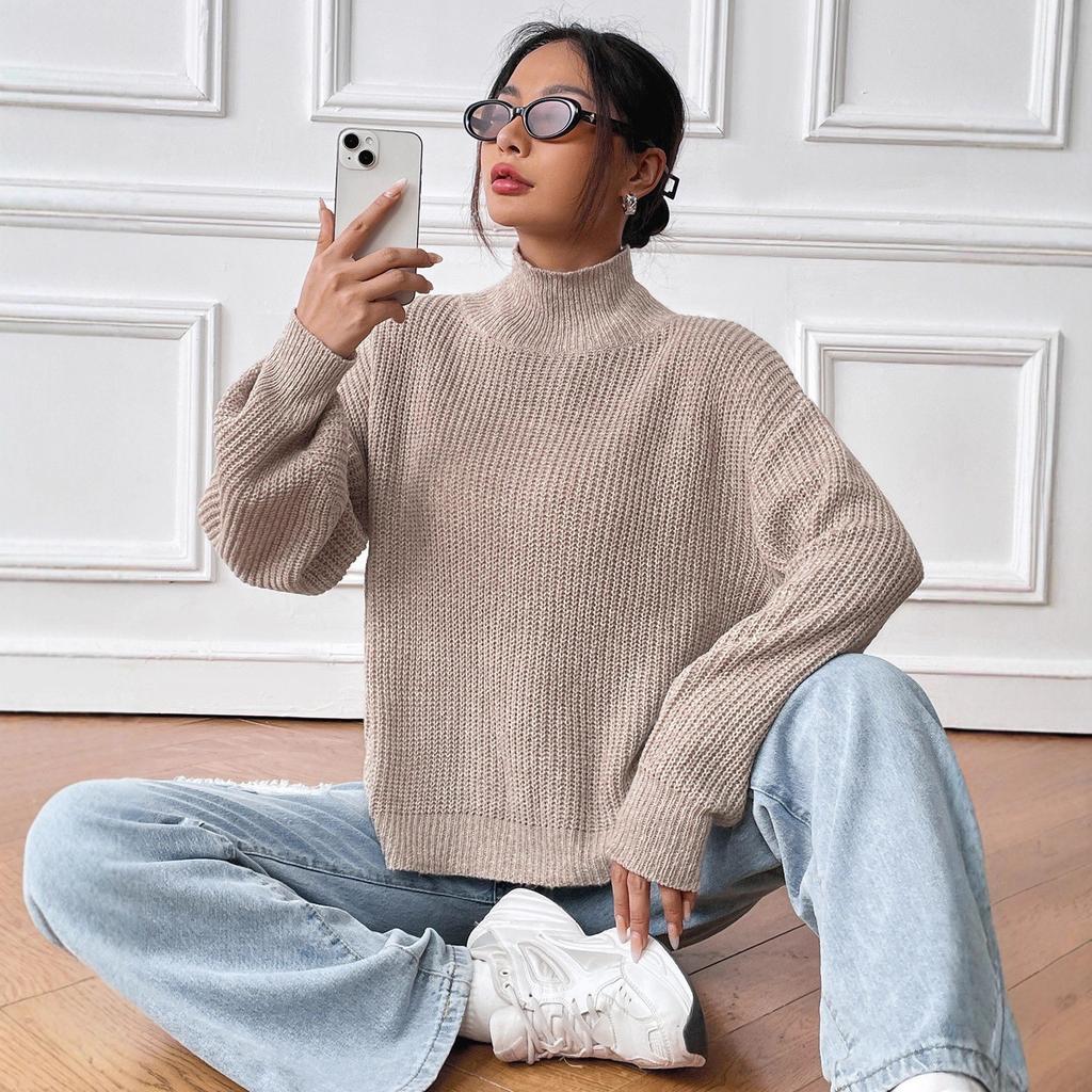 Clipped Cotton Sweater Women's Top Cross-border European and American Women's Clothing Semi-turtleneck Autumn and Winter Bottoming Sweater Pullover 