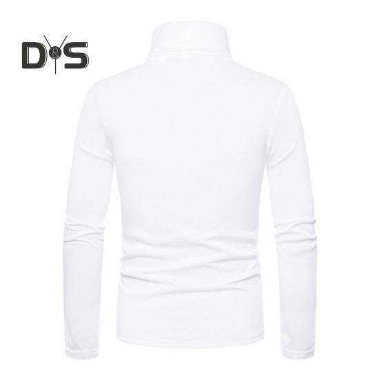 Vår Høst Menn Fitness Topp Slim Fit Høy krage Elastisk lange ermer Ensfarget Pullover Fitness Sport Topp Vinter bunnklær