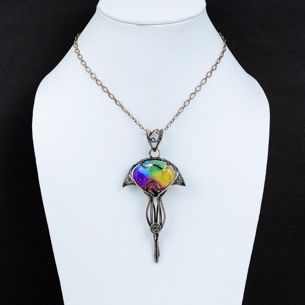 Rainbow Solar Quartz Druzy Pendant Copper Wire Wrapped Gemstone Pendant Handmade Brand New Pendant Gift For Him Unique Copper Design Jewelry