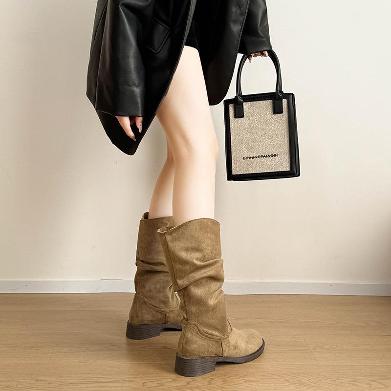 Short Boots Children's Coarse Heel Medium Tube Pile Boots Women's Summer 2025 New Autumn Merad Western Cowboy Martin Boots