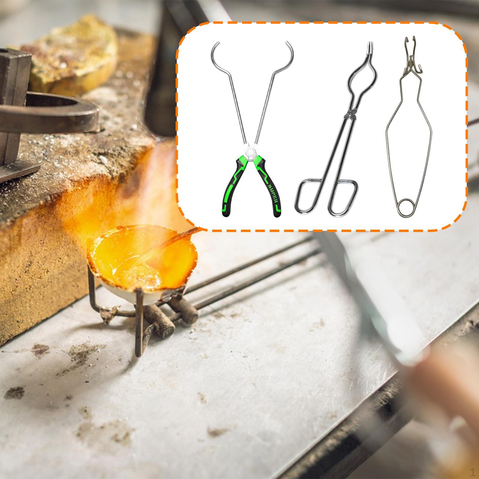 

3x Crucible Tong Jewelry Casting Supplies,Professional Long Handle Sturdy Easy to Use Metal Refining