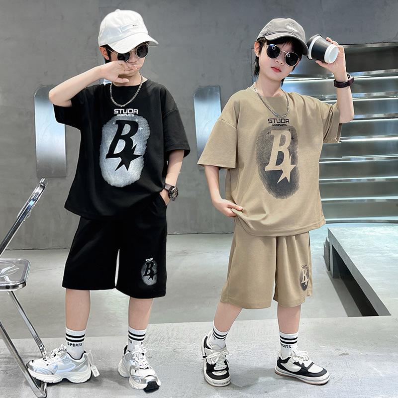 Summer Boys Alphabet T-Shirt Tops+Shorts Pant Student Workout Sets School Kids 2 PCS Tracksuit Children Jogging Outfits