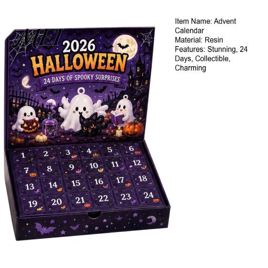Decorative Halloween Advent Box Calendar 2026, 24 Day Ghost Countdown with Unique Party Supplies Collectible Figures, Gifts for Kids Boys Girls,