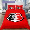 Red Background Black White Club Shield Logo Print 3 Pieces Duvet Cover Set Football Team Bedding Bedroom Home Decor Without Pillow Core Comforter