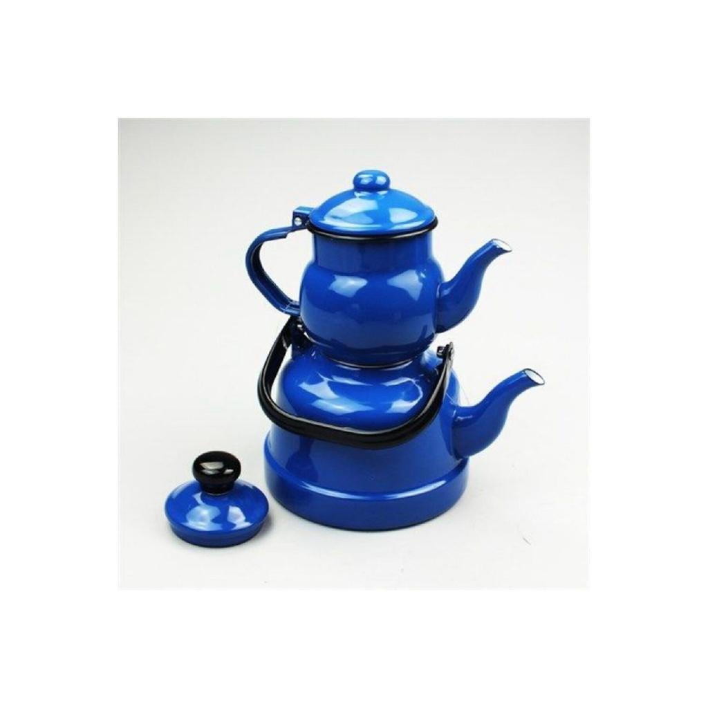 Zestaw do herbaty w małym rozmiarze w kolorze niebieskim, nostalgiczny, emaliowany