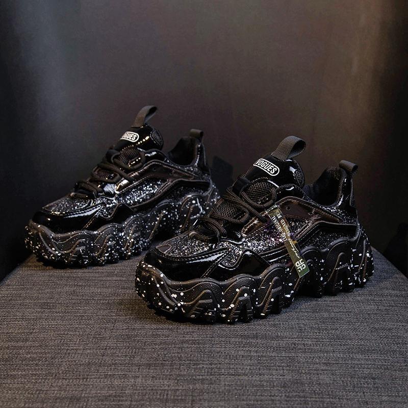 TUINANLE Reflective Chunky Sneakers Women Fashion Glitter Bling Vulcanized Shoes Woman Designer Platform Sneakers Shoes