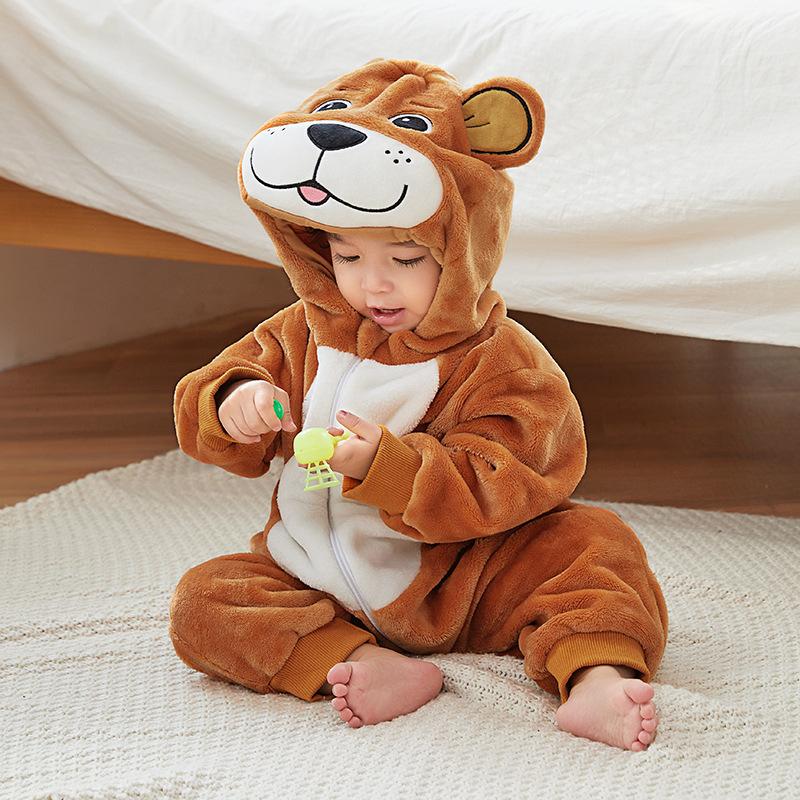 Baby Boys Girls Flannel Animal Onesie Cozy Hooded Jumpsuit Autumn Winter Sleepwear and Loungewear