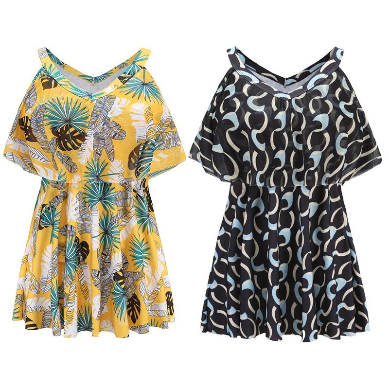 Floral Swimming Suits Women's Plus Size Split Dress Style Strapless Spa Swimwear