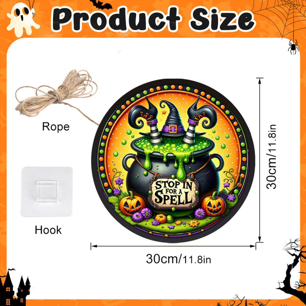 Halloween LED Light Up Hanging Sign Ghost Black Cat Pumpkin Bat Themed Decorative Party Ornament for Indoor Outdoor Display