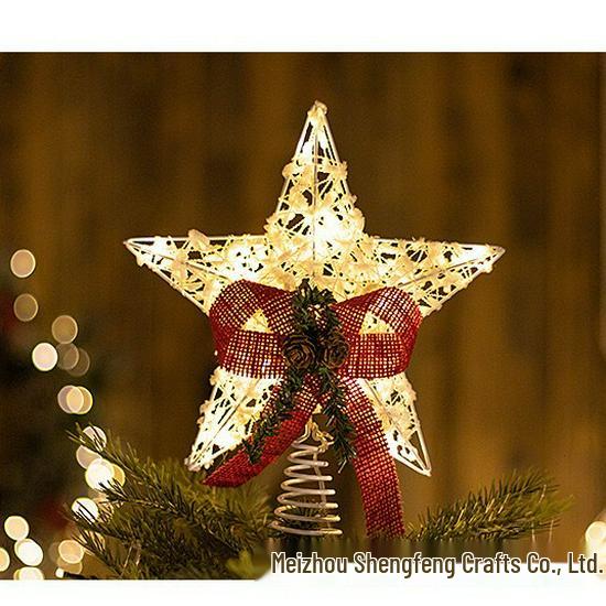 10-inch Light-up Wrought Iron Star Tree Topper - Luminous Glitter Christmas Decoration