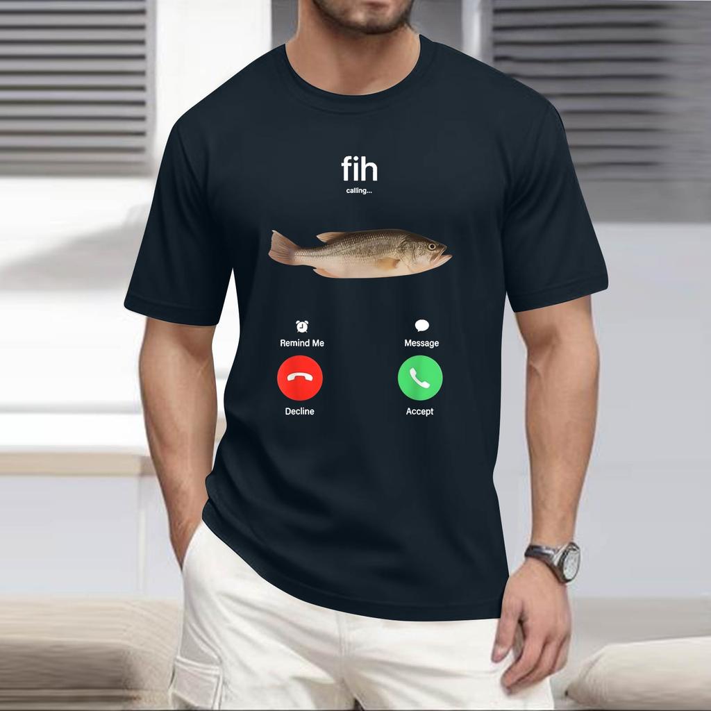 Men's Fashion Printed Round Neck Straight Shoulder Short Sleeve T-Shirt Top