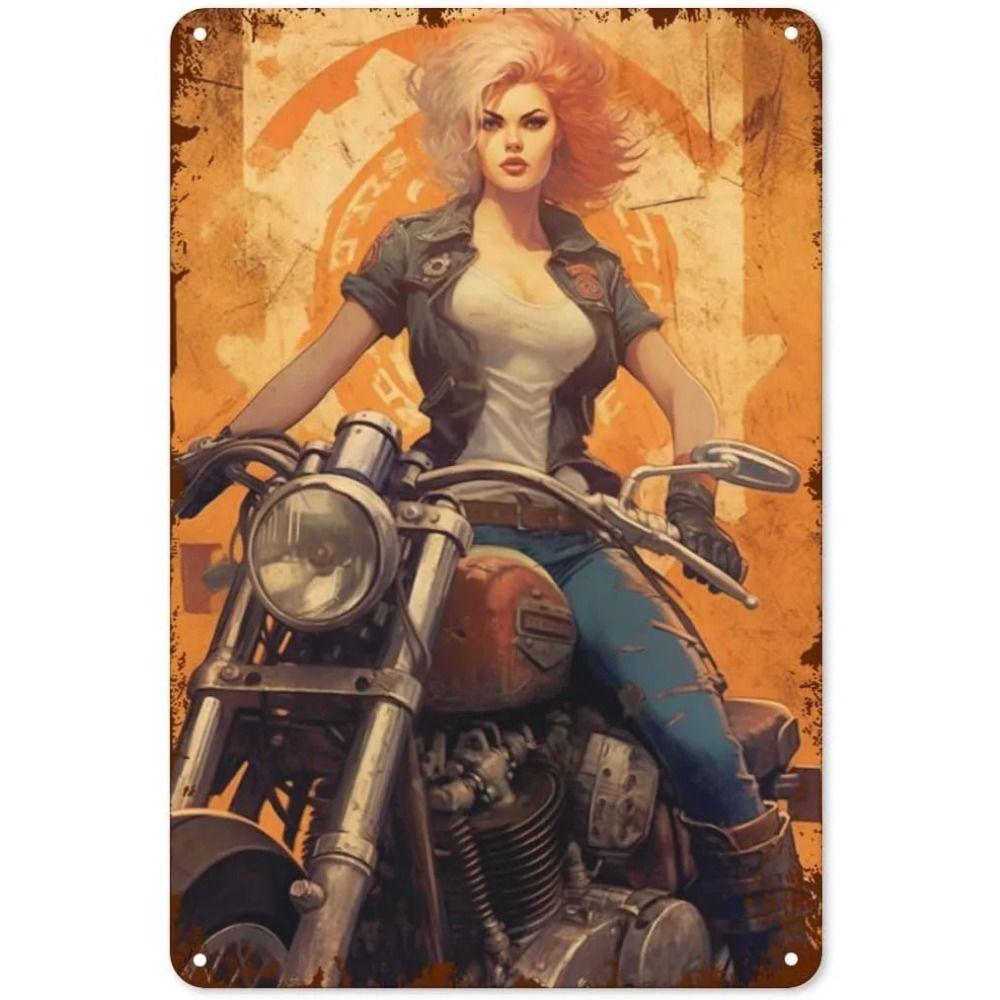 Vintage Motorcycle Girls Metal Tin Sign Garage Bar Decor