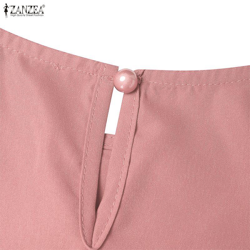 ZANZEA Damska luźna sukienka z krótkim rękawem i okrągłym dekoltem w jednolitym kolorze