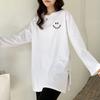 Harajuku Pure Cotton Long Sleeve Letters T-shirts Women Casual Oversized Side Slit T Shirt Streetwear Autumn Y2k Aesthetic Tops