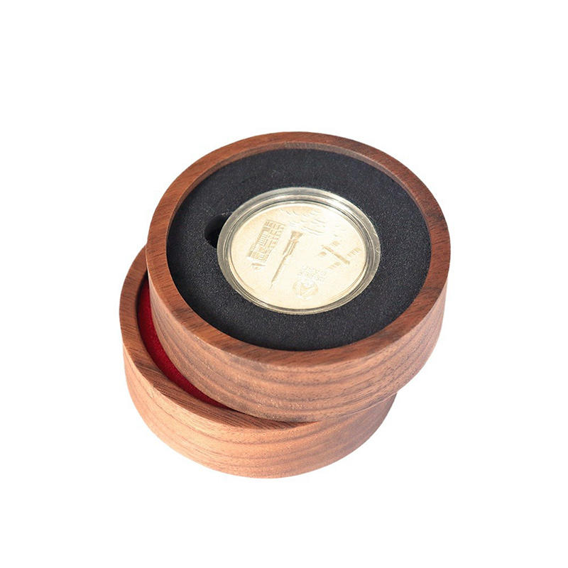 Retro Wooden Round Storage Case Commemorative Coins Silver Dollars Badges Display Tray Collection Organizer Box