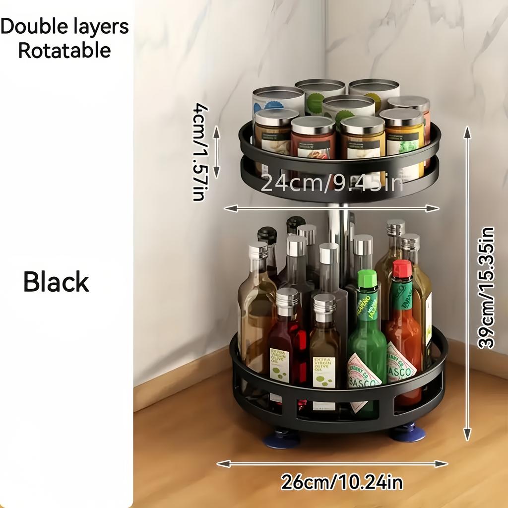 Multifunctional Rotating Storage Box - Space-Saving Kitchen Organizer with Anti-Slip Countertop Holder for Spices & Cosmetics, Adjustable Height