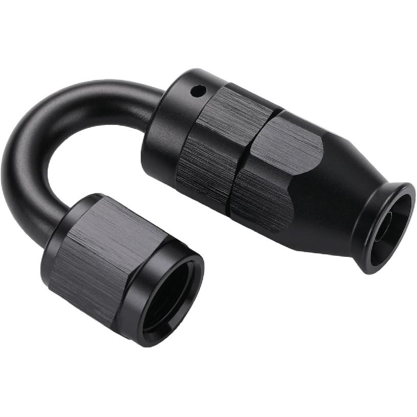 4AN PTFE Hose End Fitting 180 Degree Elbow Swivel Aluminum Black