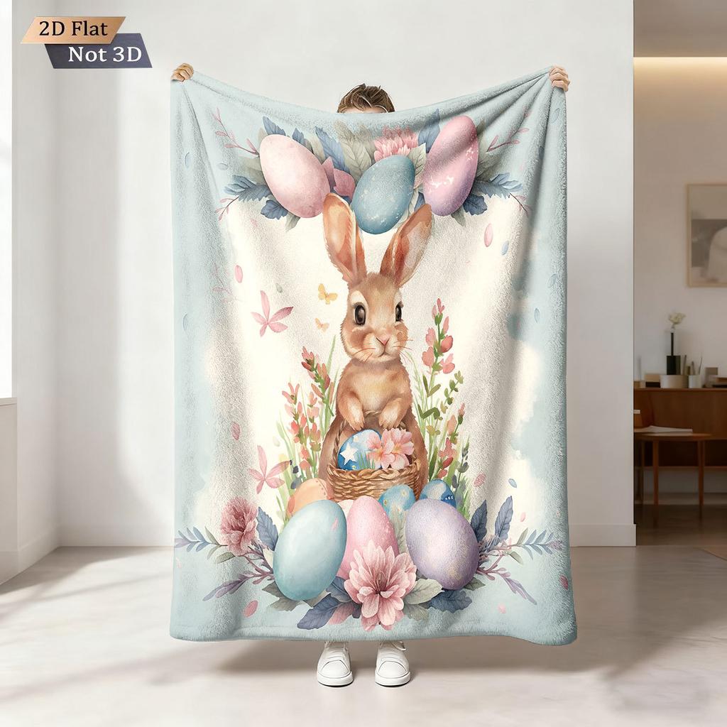 Easter Bunny Printed Cozy Fluffy Flannel Blanket for Home Living Sofa Chair Room Bedroom Decor for Family Birthday Gift