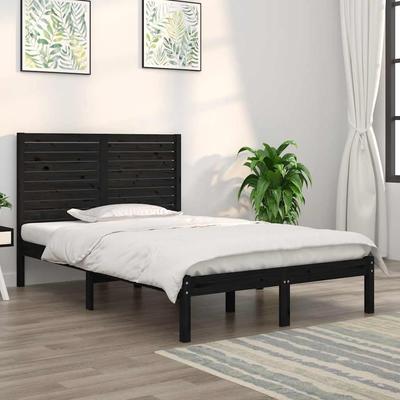 Vidaxl Bed Frame, Black, Solid Wood, 140X190 Cm