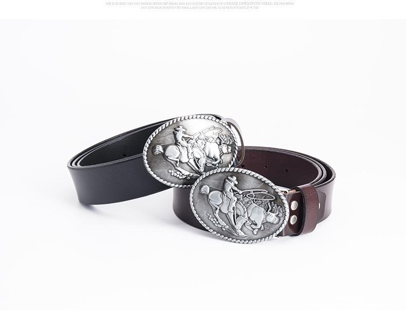 Men's Western Cowboy Two-Layer Cowhide Belt - Stylish and Casual American Waistband