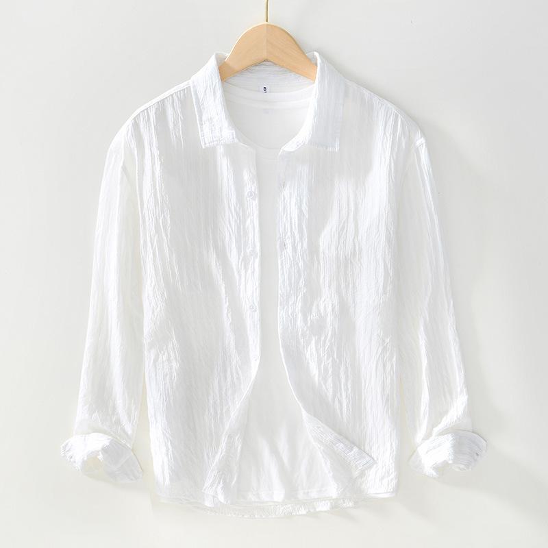 

Spring and Summer Long Sleeve White Shirt Men Korean Style Stripes Textured Men s Casual Shirt Daily Tops Square M белый