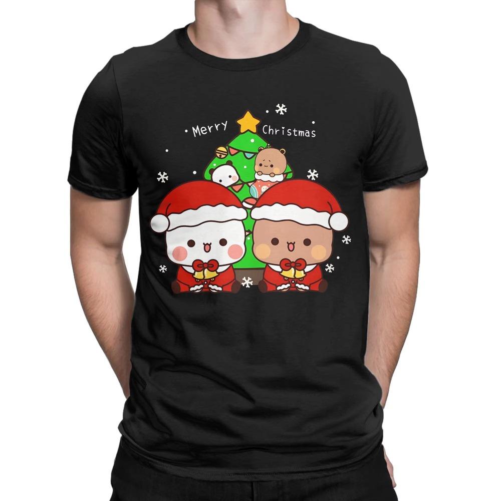 Amazing Bubu and Dudu Merry Christmas Tree Cute Print TShirt for Men Round Neck Short Sleeve T Shirts Tee Shirt Graphic Tops