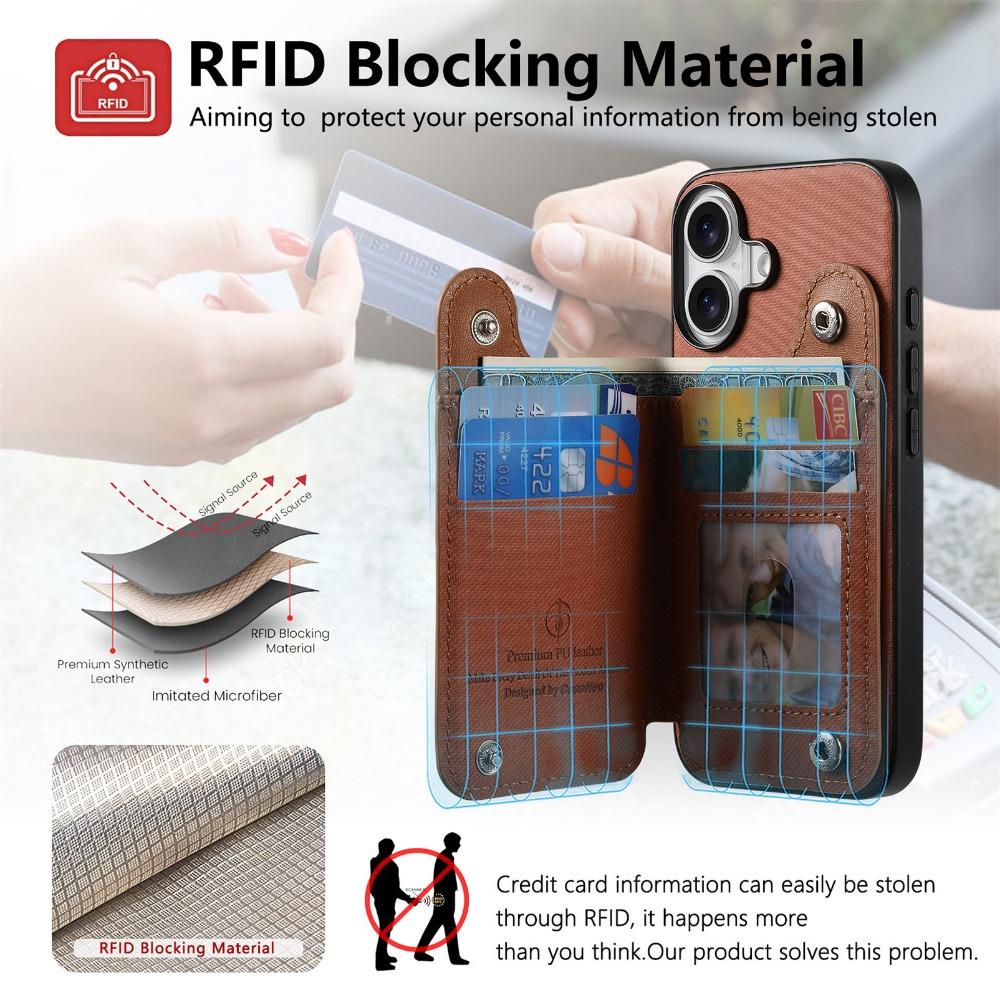 Etui na telefon z klapką i uchwytem na kartę, blokujące RFID, do iPhone'a 16 E 16 15 14 Plus 13 12 11 Pro Max, skórzany uchwyt na pierścień